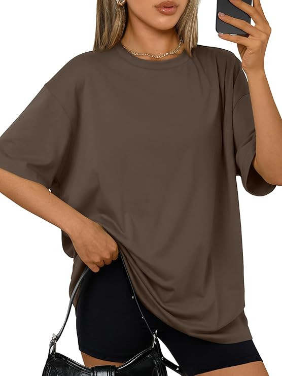 Trendy Queen Womens Oversized Summer T-Shirts Plus Size Short Sleeves Workout Tops | Amazon (US)