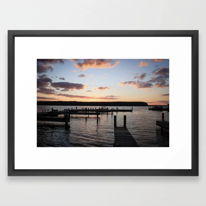 Autumn Sunset Over Great Lakes Docks - A Midwest Landscape Framed Art Print | Society6