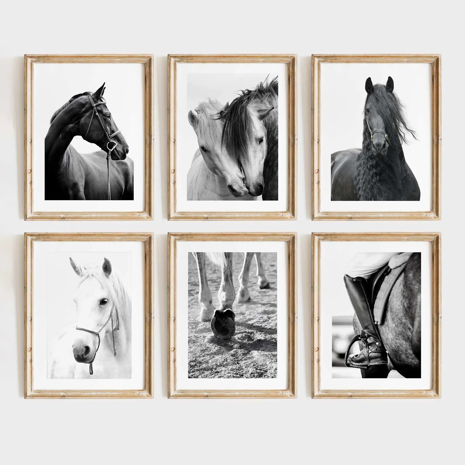 Black and White Horse Photography Set – Equestrian Wall Art Prints, Modern Farmhouse Animal Pos... | Etsy (US)