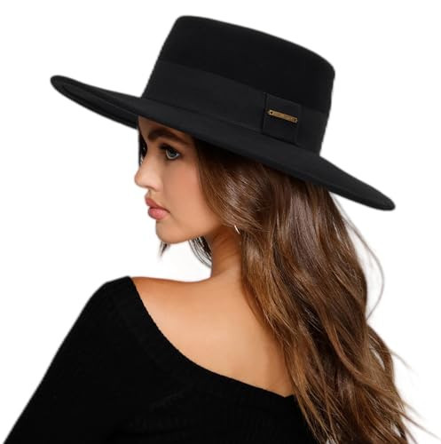 Women Men Classic Felt Fedora Hat Wide Brim Flat Top Boater Hat | Amazon (US)
