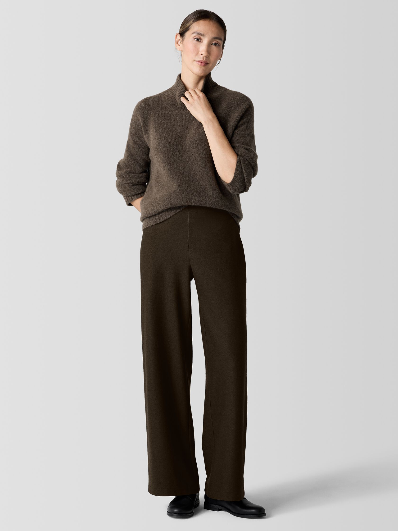 Felted Wool Jersey Wide-Leg Long Pant in Regenerative Wool | Eileen Fisher