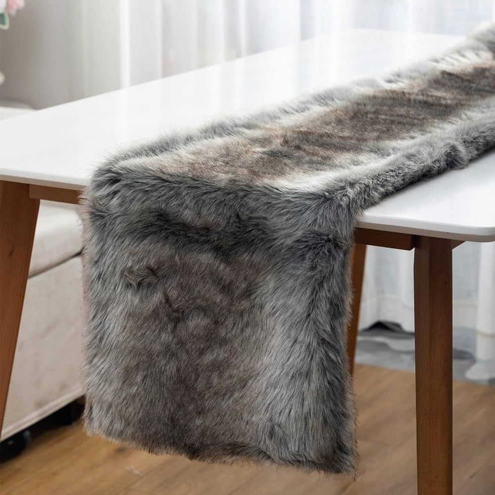 E-FirstFeeling Faux Fur Table Runner Plush Christmas Table Runner Fluffy Table Runner for Home Di... | Amazon (US)