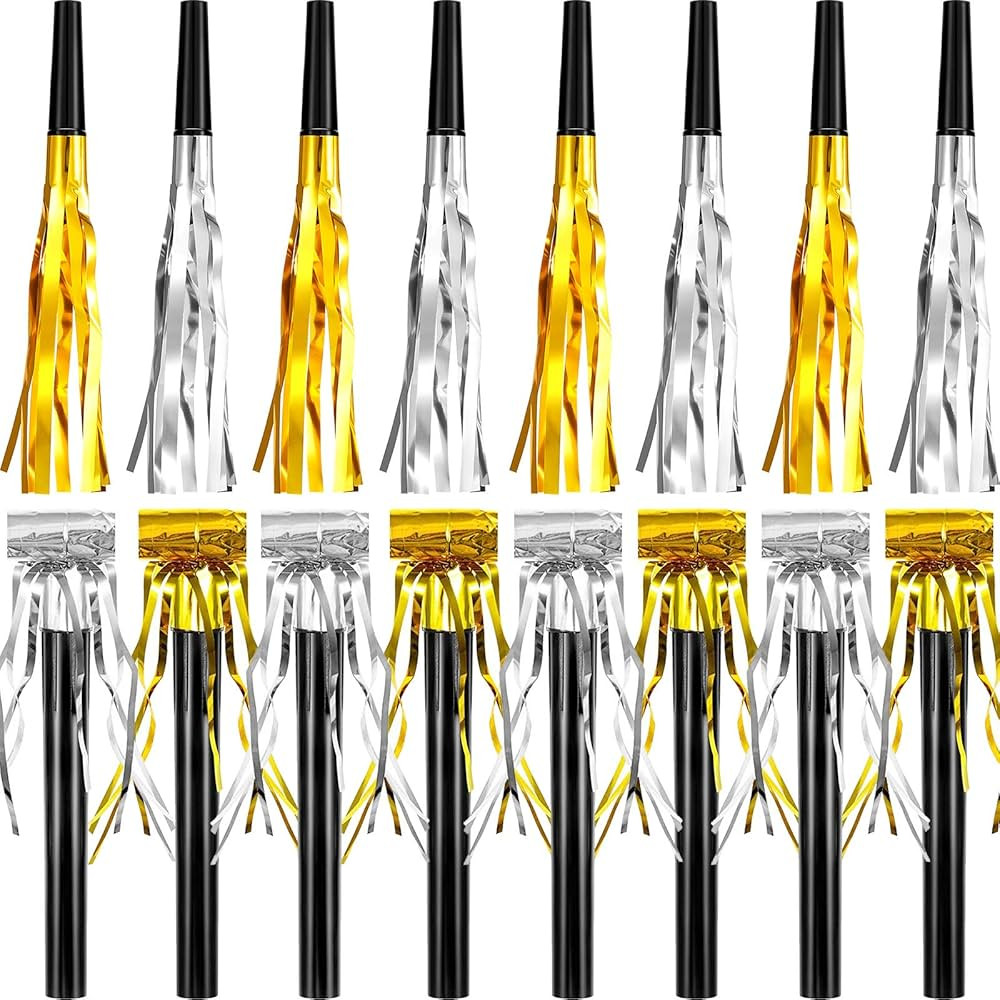 48 Pieces Party Noise Makers for Adults Gold Silver Glitter Metallic Fringed Party Blowers Noisem... | Amazon (US)