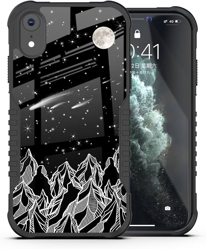 LANJINDENG Compatible with iPhone XR Case Mountains Moon Stars Black Design for Men Women, Shockp... | Amazon (US)