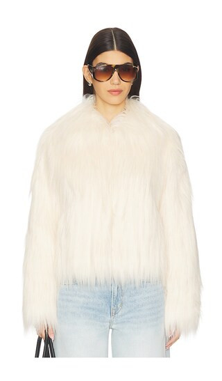 LoveShackFancy Fallon Faux Fur Jacket in Ivory. - size S | Revolve Clothing (Global)