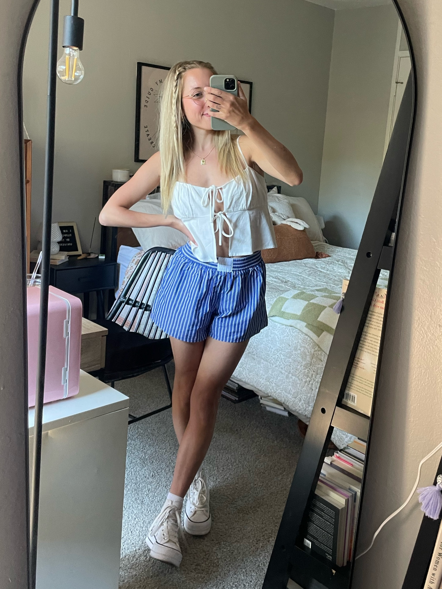 Easy and cute wfh + errands day outfit for this Sacramento heat 🩵🫐🦋 will never get over these boxer shorts!!! 

#LTKFindsUnder50 #LTKSummerSales #LTKSeasonal