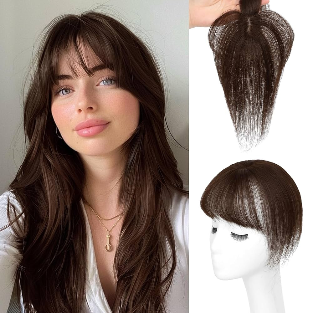 Hair Toppers for Women Real Human Hair-360°3D Topper with Bangs for Thinning Hair Clip in Bangs ... | Amazon (US)