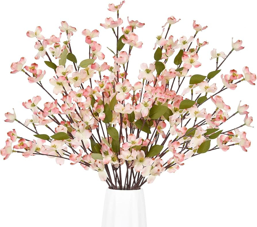 Dolicer 6 PCS Artificial Silk Plum Blossom 23.6'' Silk Cherry Blossom Branches Fake Plum Flower Stem | Amazon (US)