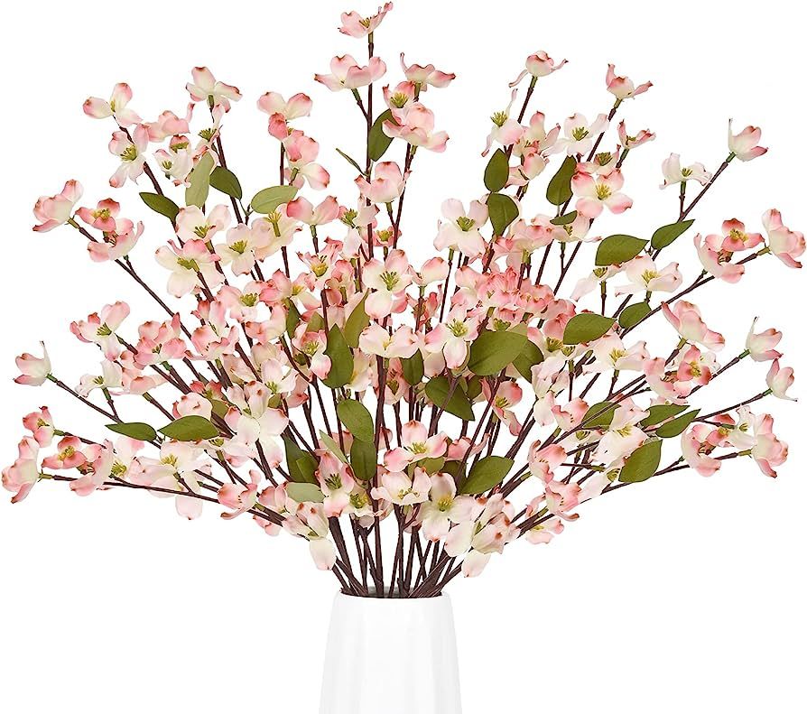 Dolicer 6 PCS Artificial Silk Plum Blossom 23.6'' Silk Cherry Blossom Branches Fake Plum Flower Stem | Amazon (US)