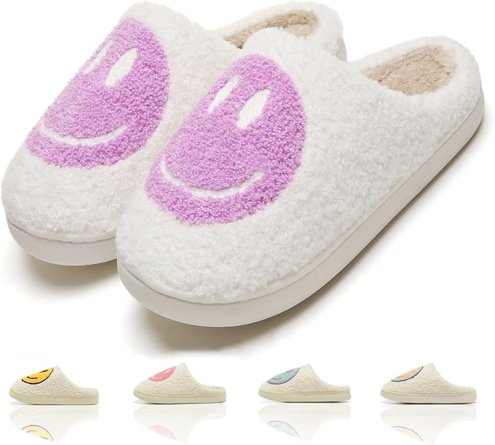 Cute House Slippers for Women Men with Memory Foam Retro Happy Face House Shoes Slippers Cozy Ind... | Amazon (US)