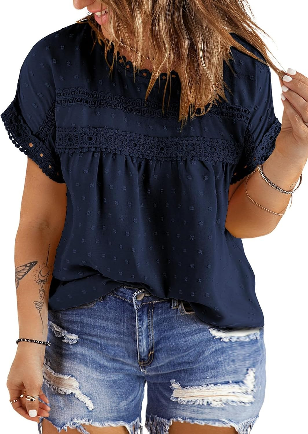 Eytino Womens Plus Size Tops Short Sleeve Crewneck Boho Chiffon Blouses | Amazon (US)