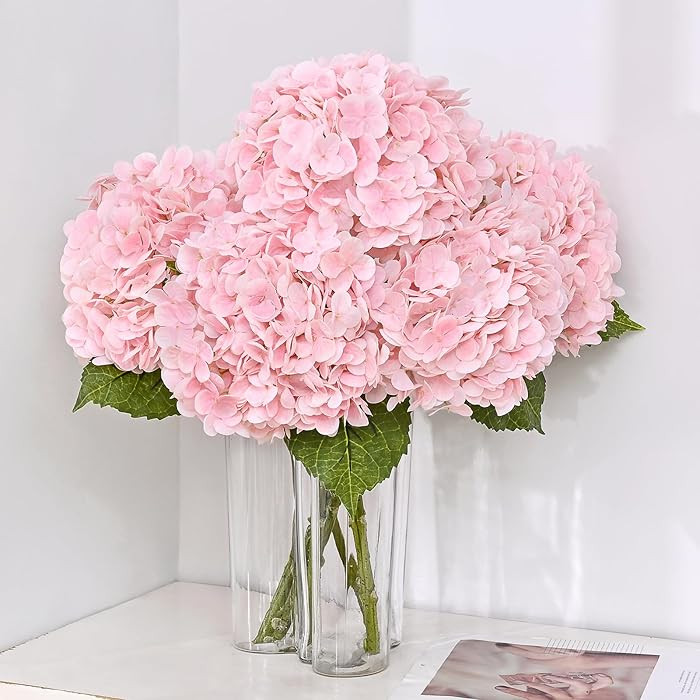 MARTINE MALL 3Pcs 21in Hydrangea Artificial Flowers, Latex Real Touch Hydrangeas Lifelike Large H... | Amazon (US)