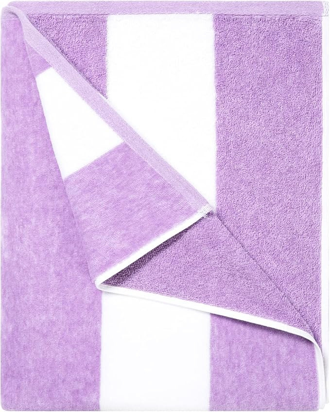 Fluffy Oversized Beach Towel - Plush Thick Large 70 x 35 Inch Cotton Pool Towel, Purple Striped Q... | Amazon (US)