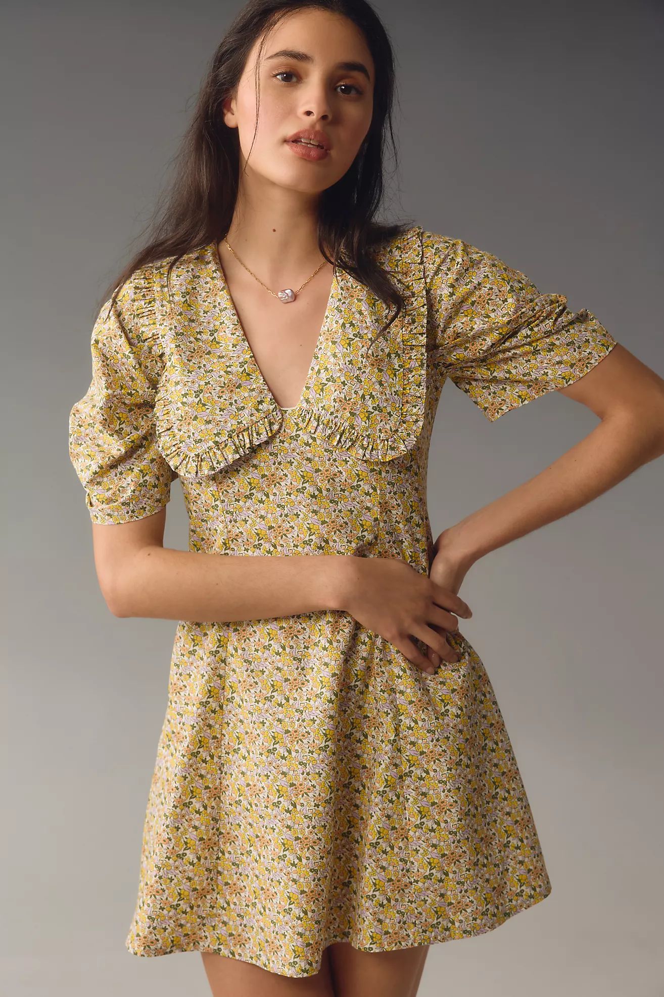By Anthropologie Short-Sleeve Collared Printed Mini Dress | Anthropologie (US)