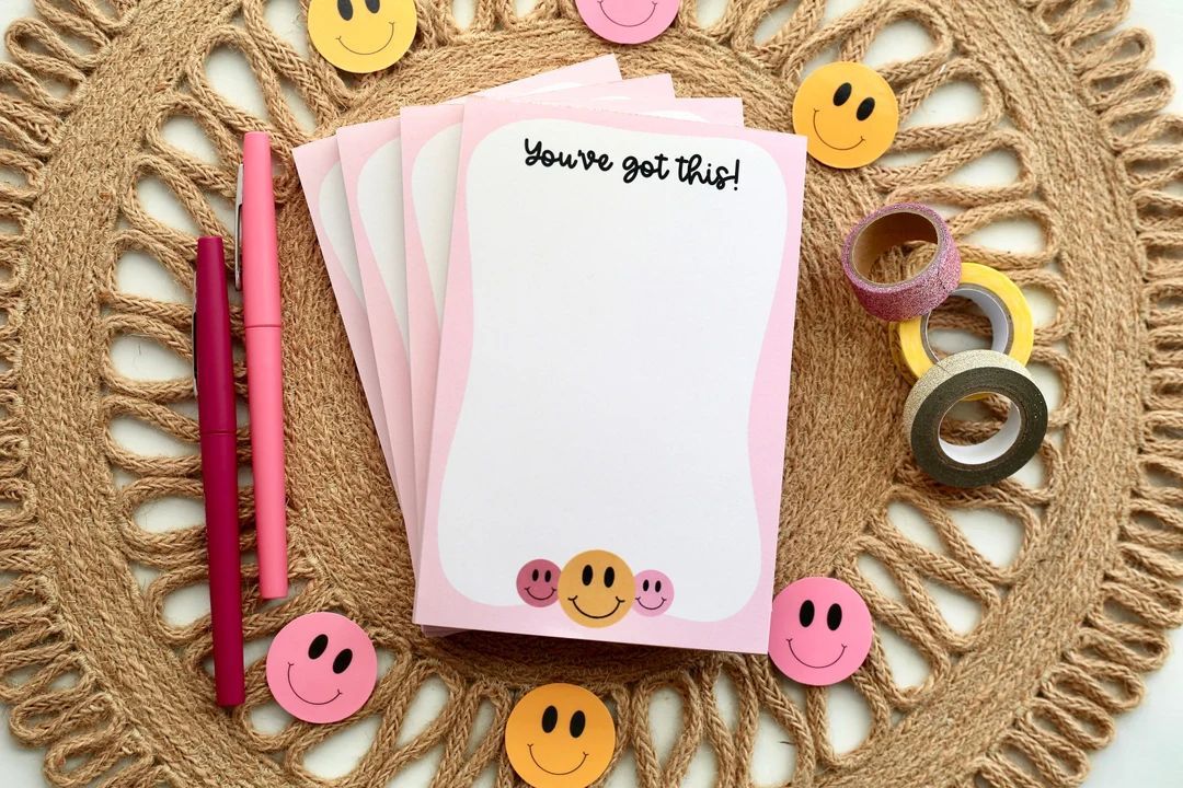 Smiley Face You've Got This Notepad + 4x6 Notepad + 50 Sheets + Stationery +  Cute Note Pad + Tea... | Etsy (US)