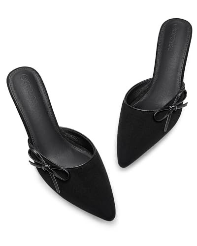 Coutgo Womens Kitten Heels Bow Tie Mules Two Tone Closed Pointed Toe Slip On Backless Wedding Dress Shoes Pumps, Cool Black, Size 9 | Amazon (US)
