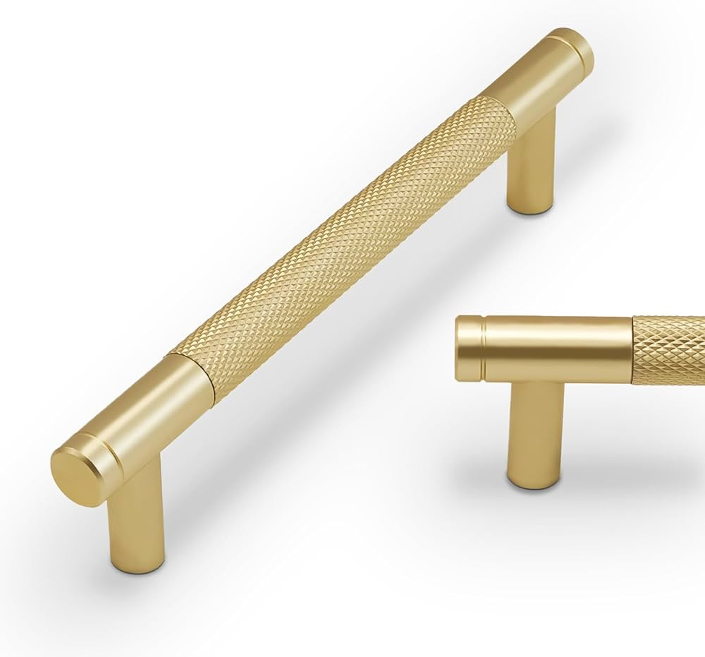 10 Pack 3.75Inch Brushed Brass Kitchen Cabinet Handles Knurled Cabinet Pulls Gold Drawer Pulls Ki... | Amazon (US)