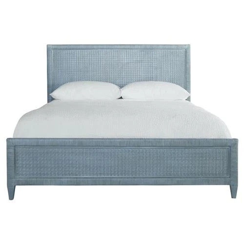 Kalea Coastal Beach Blue Woven Rattan Frame Classic Bed - King | Kathy Kuo Home
