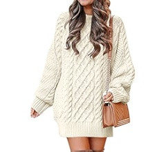 ANRABESS Women Long Sleeve Oversized Cable Knit Chunky Baggy Loose Pullover Tunic Mini Sweater Dr... | Amazon (US)