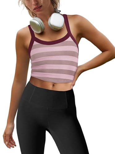 LAMISSCHE Cropped Tank Tops for Women Striped Spaghetti Strap Tank Top Workout Running Sports Bra... | Amazon (US)