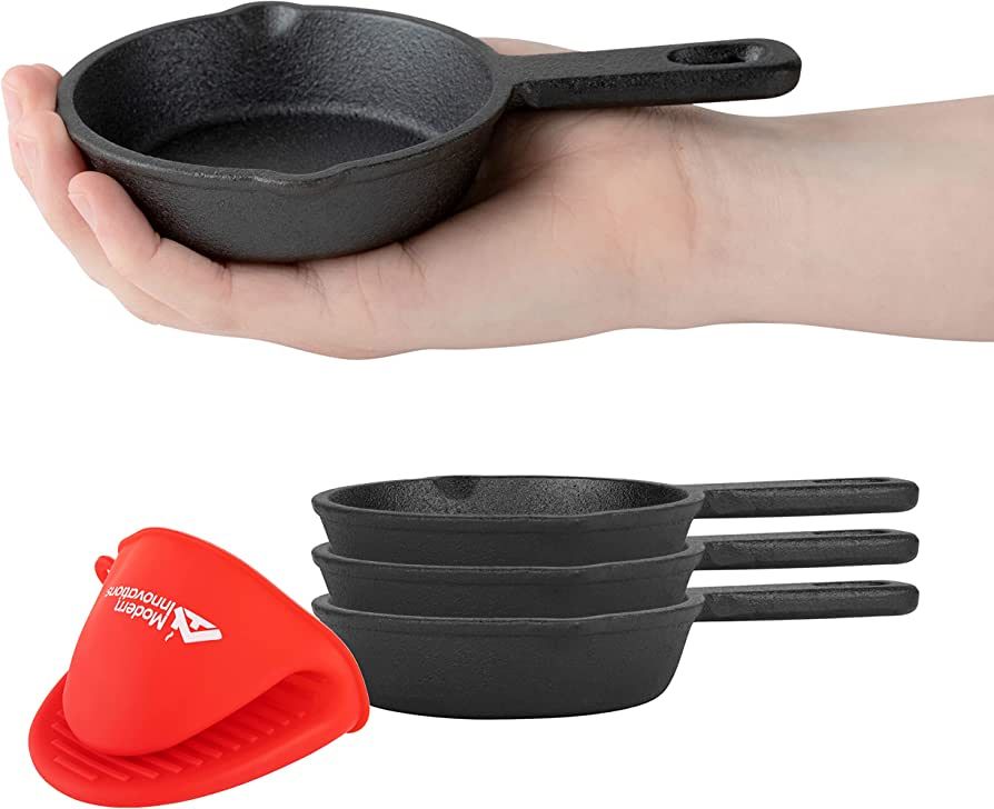 Modern Innovations Black Mini Cast Iron Skillet Set with Silicone Mitt (4 Count) - 3.5 Inch Pans,... | Amazon (US)