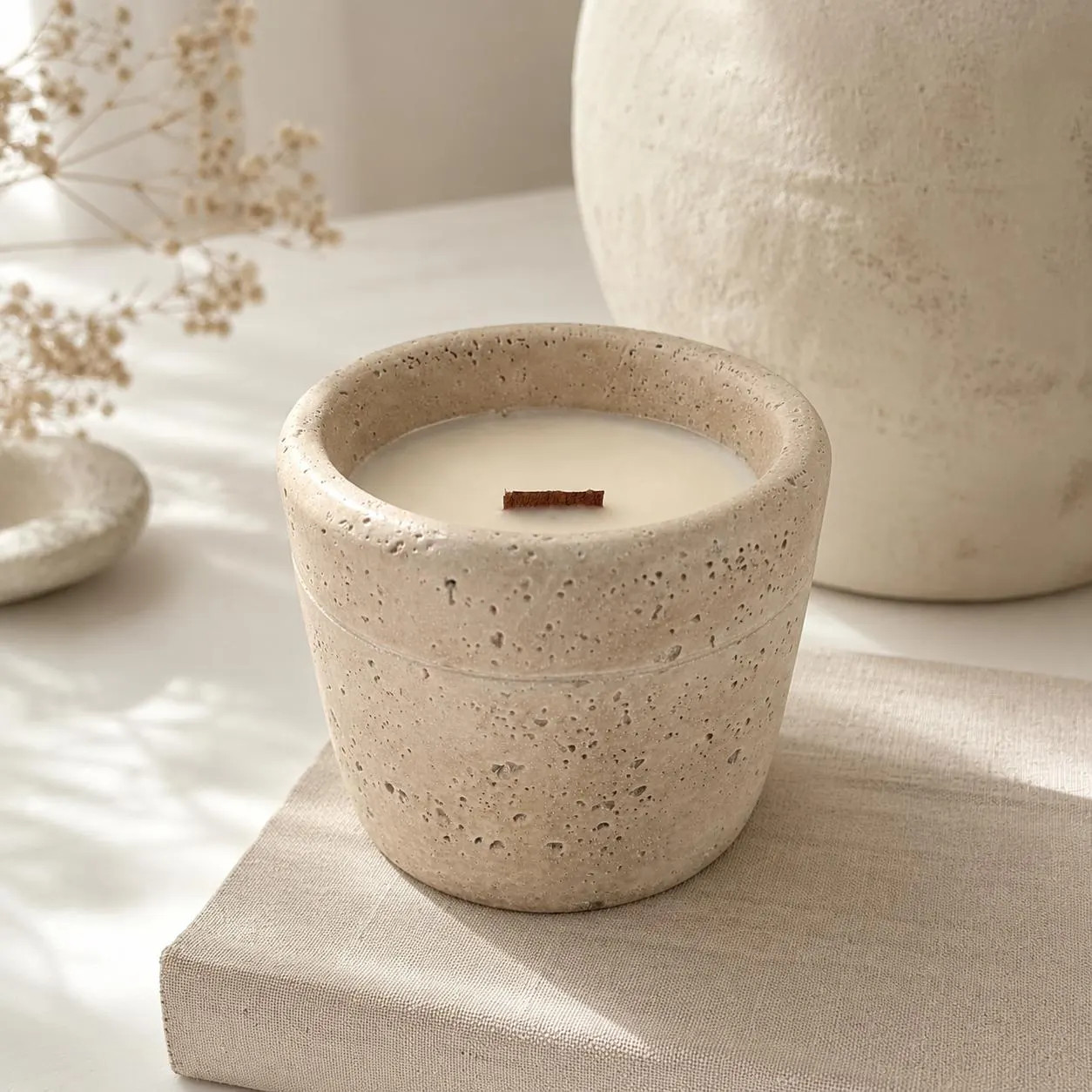 Travertine look soy/coconut candle jar, Japandi, wabi sabi, naturel, gift, earthy tones | Etsy (Global)