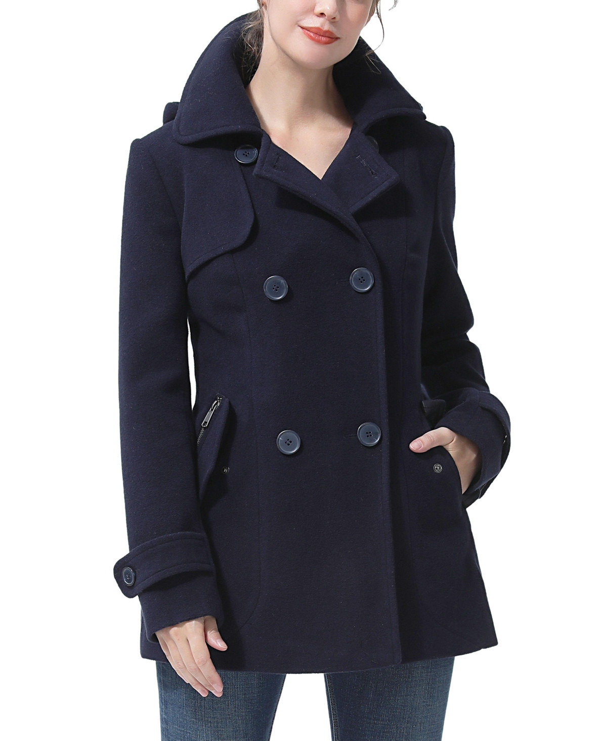 Women's Mira Wool Blend Hooded Pea Coat - Navy | Macy's