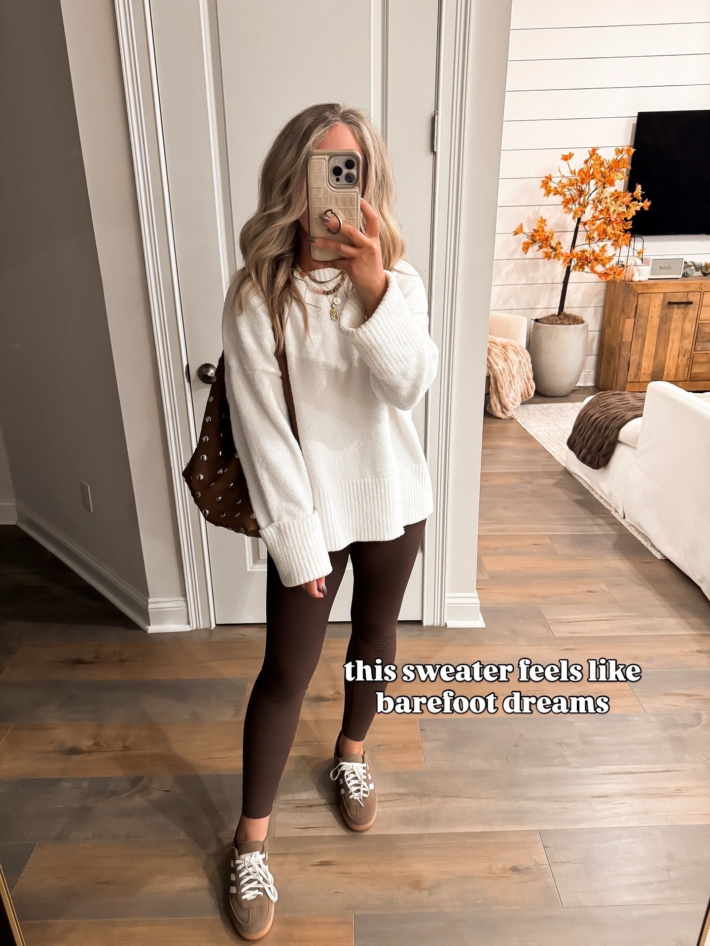 Fall outfit, fall fashion, thanksgiving outfit Amazon fashion, Amazon finds cozy sweater feels like barefoot dreams, chocolate brown leggings size small. 

#LTKFindsUnder50 #LTKSeasonal