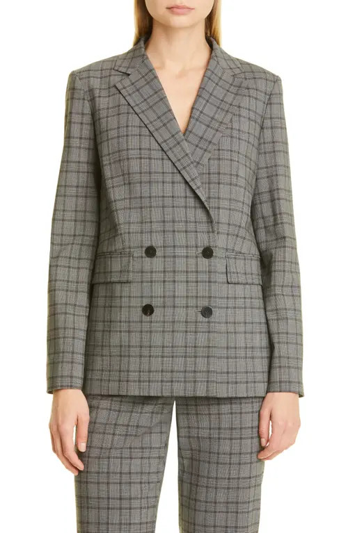 Theory Women's Piazza Double Breasted Stretch Wool Blazer in Heather Grey/Burgundy at Nordstrom, Siz | Nordstrom