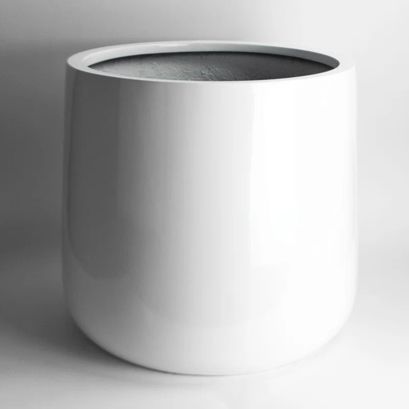 Shiny White Dade Round Fiberglass Pot Planter | Wayfair North America