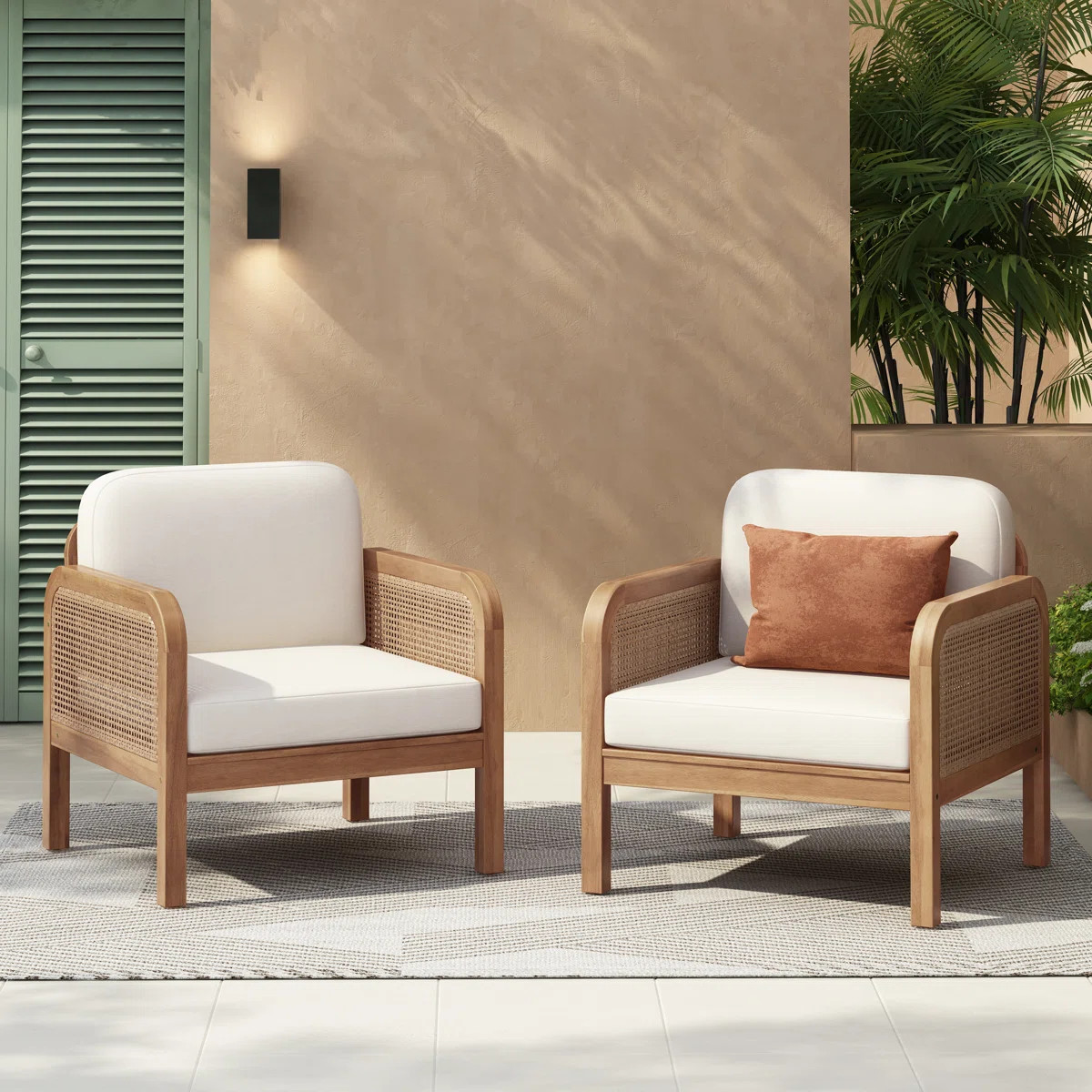 Pike Patio Acacia Wood Lounge Chair With Cushions (Set of 2) | Wayfair North America