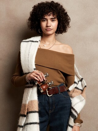 Cozy Ribbed Off-the-Shoulder Sweater | Banana Republic Factory