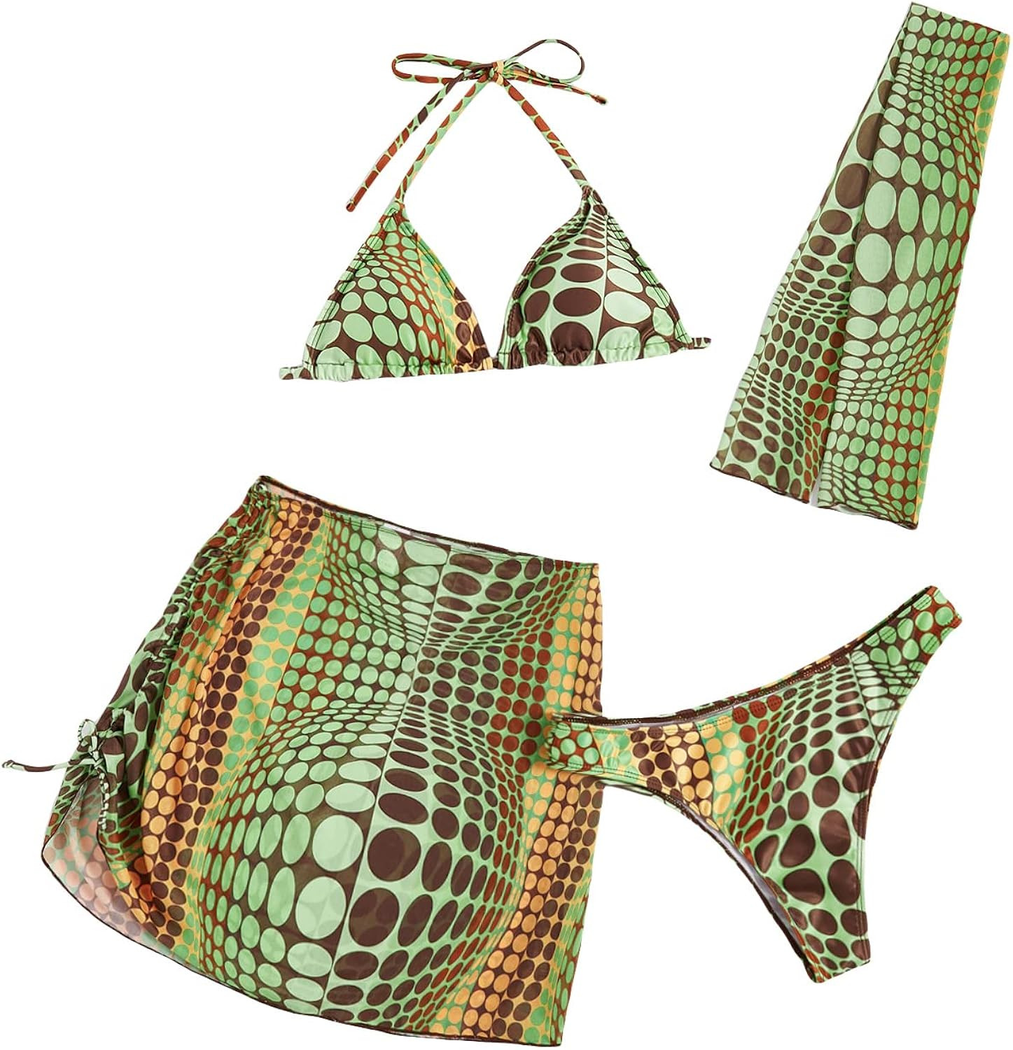 WDIRARA Women's 4 Piece Swimsuits Halter Triangle Bikini with Coverup Skirt & Bandana | Amazon (US)