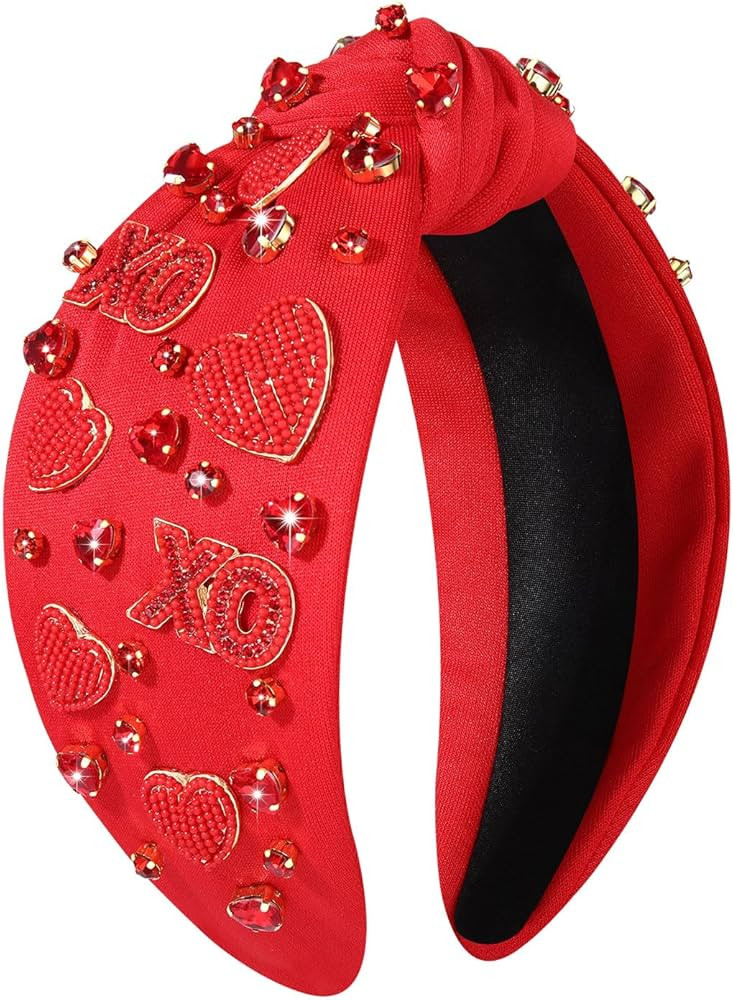 CEALXHENY Valentine’s Day Headband for Women Rhinestone Heart Headbands Red Pink Crystal Knotte... | Amazon (US)