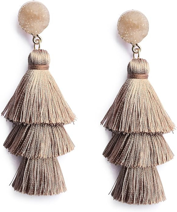 Me&Hz Colorful Layered Tassel Earrings Bohemian Dangle Drop Tiered Tassel Druzy Stud Earrings Wom... | Amazon (CA)