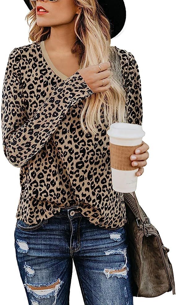 Yidarton Women's T Shirt Leopard Print Tops Short/Long Sleeve Casual Cotton Round Neck Cute Blous... | Amazon (US)