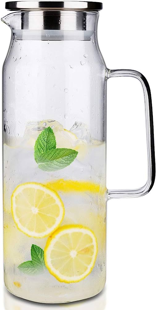 Glass Pitcher with Lid and Handle, 50 oz/1500ml Water Pitcher, Pitcher for Ice Tea and Homemade J... | Amazon (US)