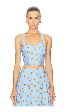 ASTR the Label Janie Top in Blue Rust Polka Dot from Revolve.com | Revolve Clothing (Global)