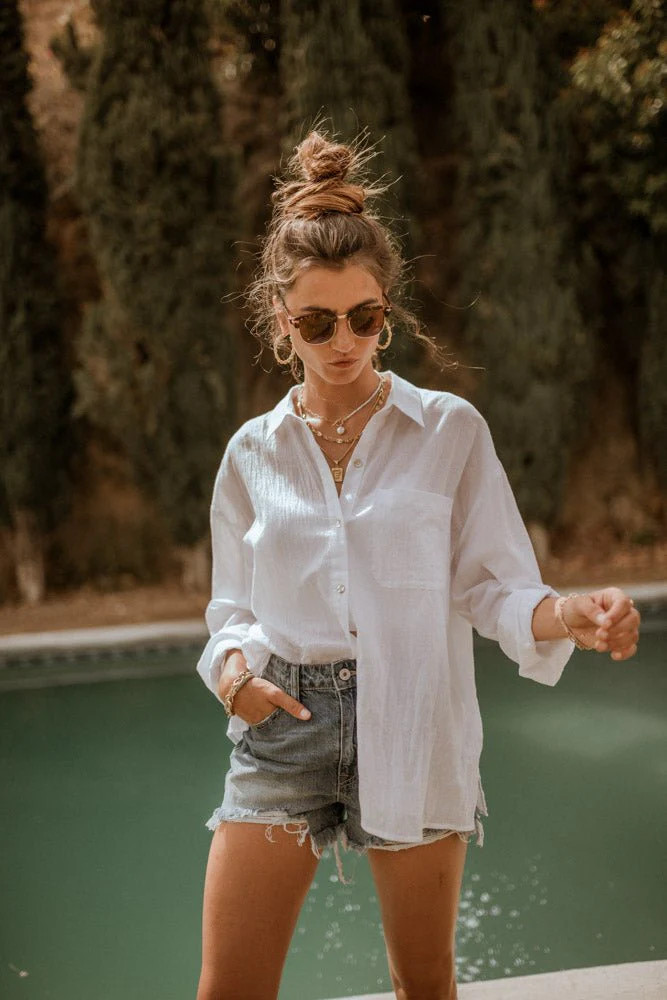 Larissa Button Down Blouse in White - böhme | Böhme US