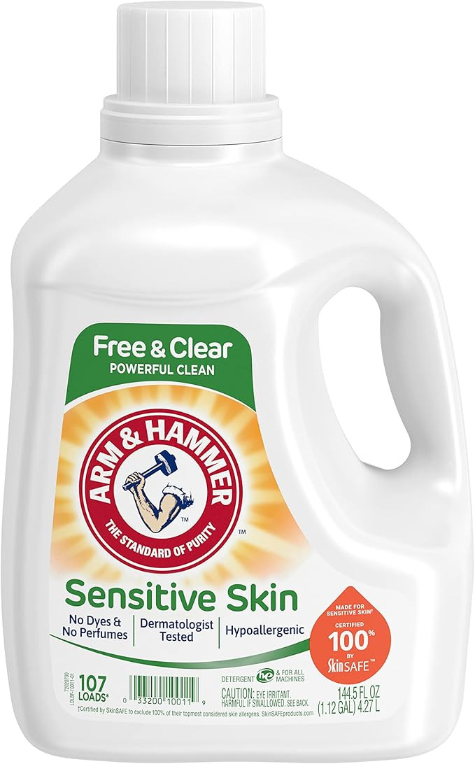 Arm & Hammer Sensitive Skin Free & Clear, 107 Loads Liquid Laundry Detergent, 144.5 Fl oz | Amazon (US)