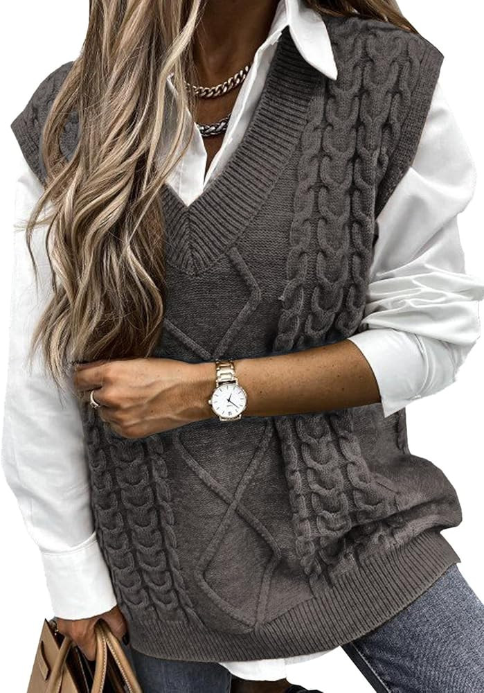 EVALESS Oversized Sweater Vest for Women V Neck Sleeveless Solid Color Loose Pullover Sweater | Amazon (US)