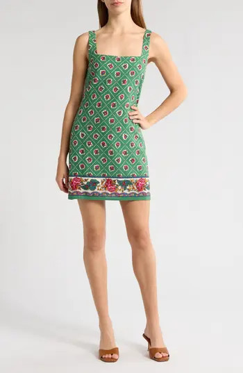 WAYF Eden Print Sleeveless Linen Blend Minidress in Green Scarf at Nordstrom Rack, Size X-Large | Nordstrom Rack
