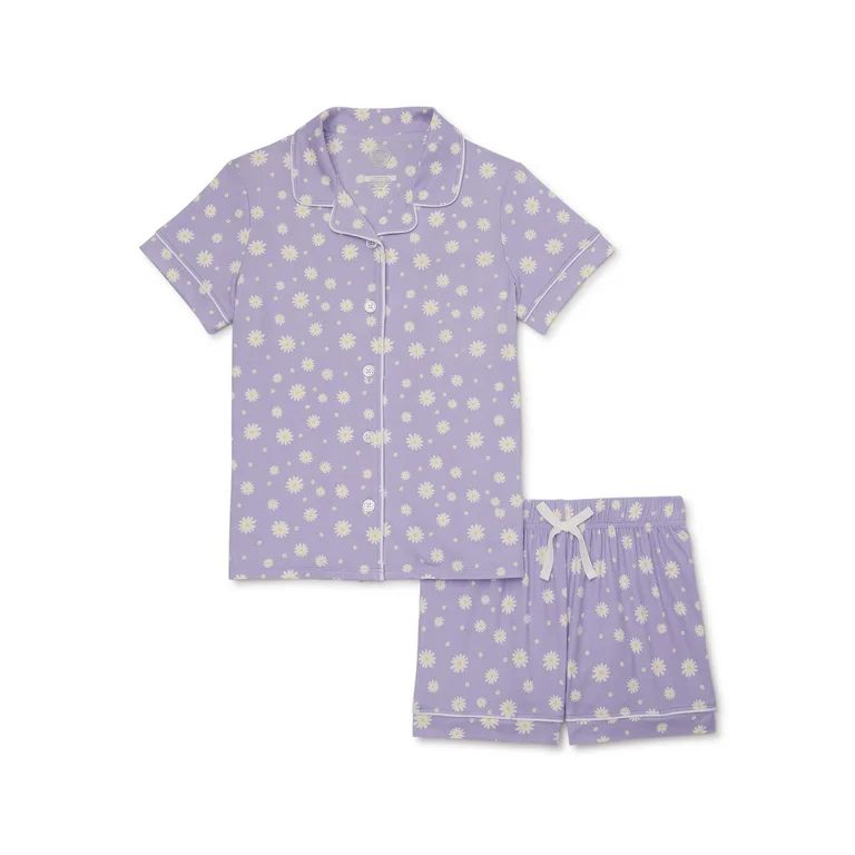 Wonder Nation Girls Button Front Sleep Coat Set Pajama, 2-Piece, Sizes 4-18 & Plus | Walmart (US)