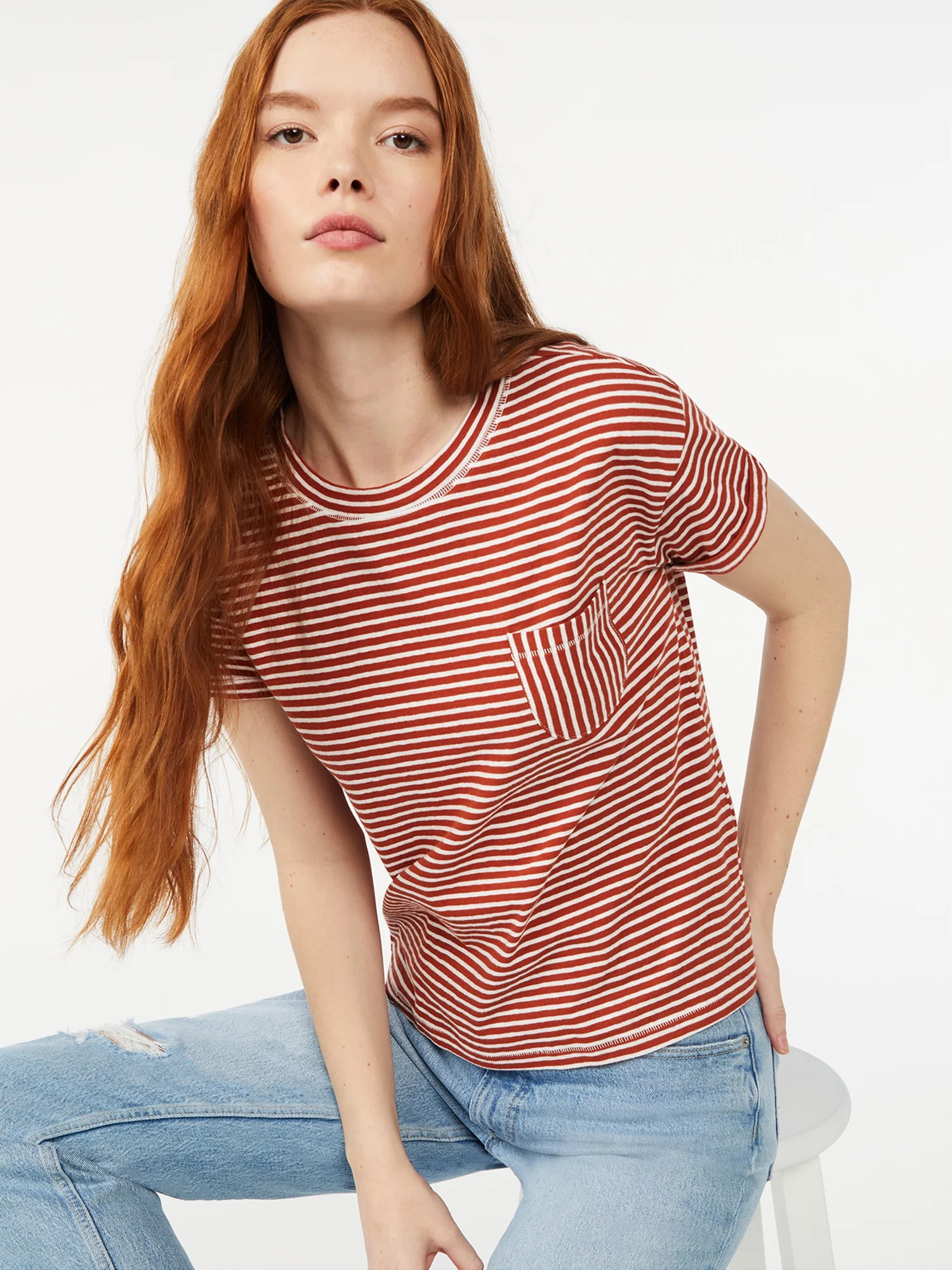 Free Assembly Women's Pocket T-Shirt with Cuffed Short Sleeves | Walmart (US)