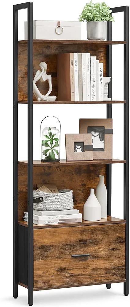 VASAGLE 5-Tier Bookshelf, Book Shelf with Drawer, Industrial Bookcase, with Steel Frame, for Livi... | Amazon (US)