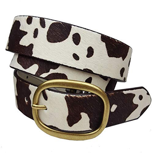 Hot Trendy Hair On Calf Leather Belt in Animal Print (M, Cow White/Brown) | Amazon (US)