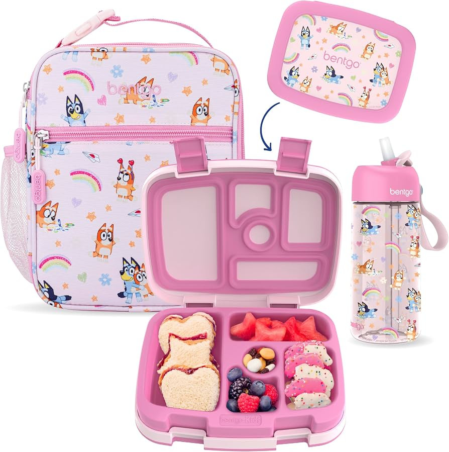 Bentgo + BLUEY 3-Piece Lunchtime Trio Set - Leak-Proof Kids Prints 5-Compartment Bento Lunch Box,... | Amazon (US)
