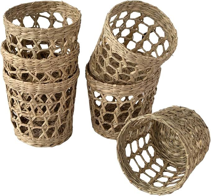 Set of 6 Pack Wicker Woven Cup Holders Heat Resistant Hand Woven Drink Glass Cup Holder Chic Rust... | Amazon (US)