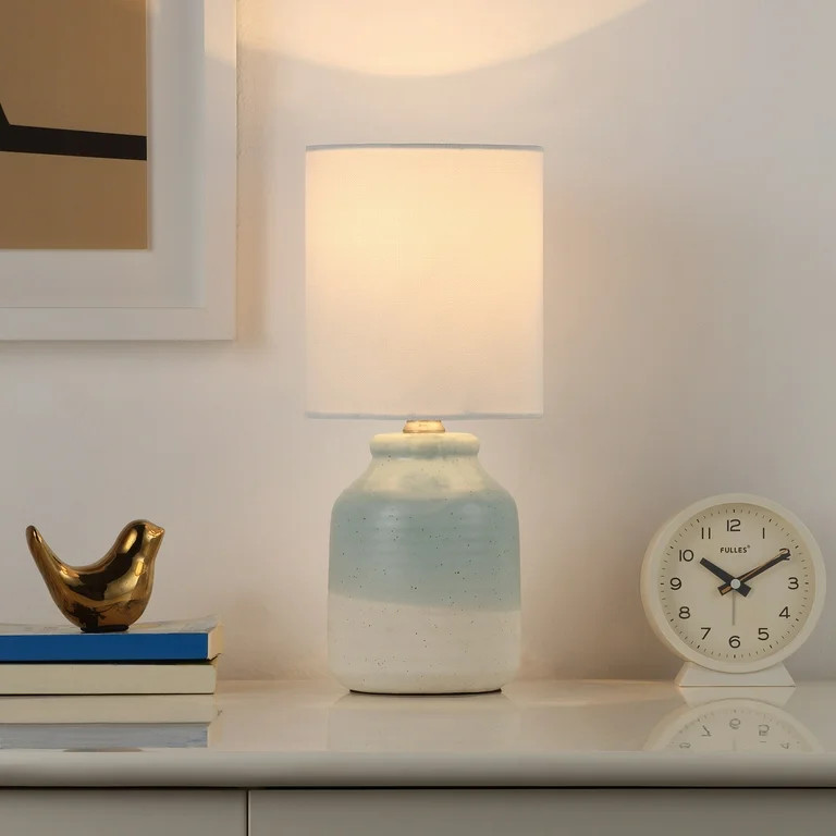 Mainstays 12.75" 2-Tone Blue & Cream Ceramic Mini Lamp with White Shade | Walmart (US)