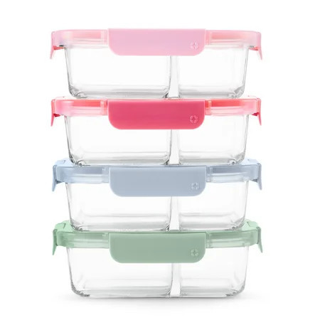 Ello Color Lock 8pc 3.4 Cup Divided Glass Meal Prep Set | Walmart (US)